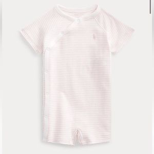 🩷RL NWOT 🩷Newborn Baby Girl Precious Pink and White striped cotton Romper.